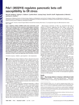 Pdx1 (MODY4) Regulates Pancreatic Beta Cell Susceptibility to ER Stress