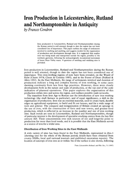 Iron Production in Leicestershire, Rutland and Northamptonshire in Antiquity by Frances Condron