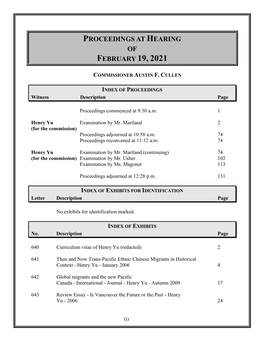 Proceedings at Hearing of February 19, 2021