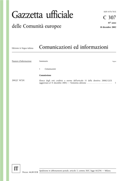 Gazzetta Ufficiale C307 45O Anno Delle Comunità Europee 10 Dicembre 2002