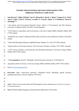 Genomic Characterisation and Conservation Genetics of the Indigenous Irish Kerry Cattle Breed