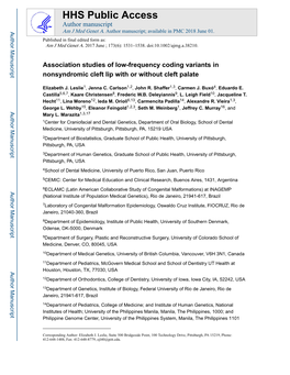 Association Studies of Low-Frequency Coding Variants in Nonsyndromic Cleft Lip with Or Without Cleft Palate