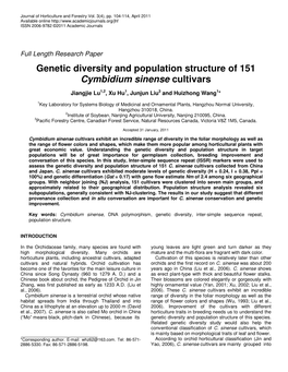 Genetic Diversity and Population Structure of 151 Cymbidium Sinense Cultivars