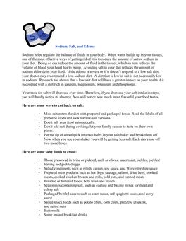 Sodium, Salt, and Edema Sodium Helps Regulate the Balance of Fluids