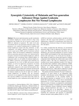 Synergistic Cytotoxicity of Melatonin and New-Generation Anticancer