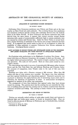 Abstracts of the Geological Society of America December Meeting at Austin Andaltjsite in Californian Eocene Sediments Bt Victor T