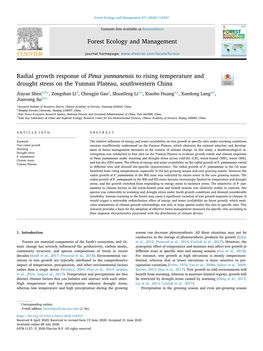 Radial Growth Response of Pinus Yunnanensis to Rising Temperature and Drought Stress on the Yunnan Plateau, Southwestern China T