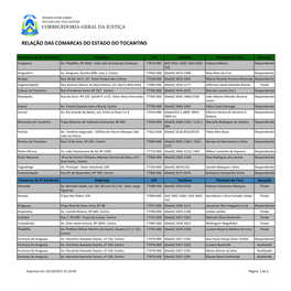 Relação Das Comarcas Do Estado Do Tocantins