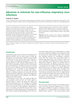 Advances in Antivirals for Noninfluenza Respiratory Virus