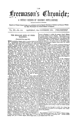 MASONRY. a Separate Society, Without Connection with Grand Lodge and Its Explanations of Freemasonry Are Very Pleasing and (Concluded from Page 290)