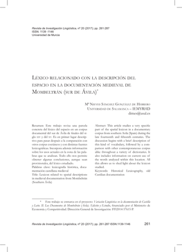 Léxico Relacionado Con La Descripción Del Espacio En La Documentación Medieval De Mombeltrán (Sur De Ávila)*