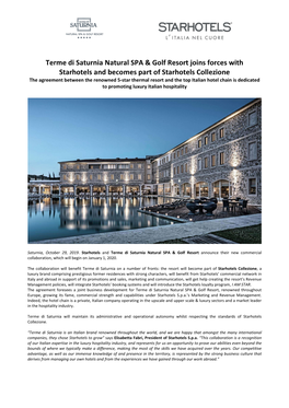 Terme Di Saturnia Natural SPA & Golf Resort Joins Forces with Starhotels