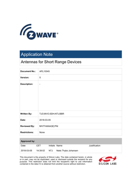 Application Note Antennas for Short Range Devices