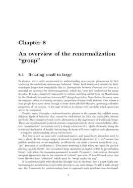 Chapter 8 an Overview of the Renormalization “Group”