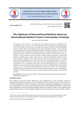 The Opinions of International Students About an International Student Center’S Orientation Trainingi