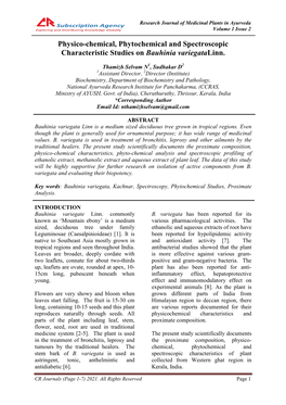 Physico-Chemical, Phytochemical and Spectroscopic Characteristic Studies on Bauhinia Variegatalinn