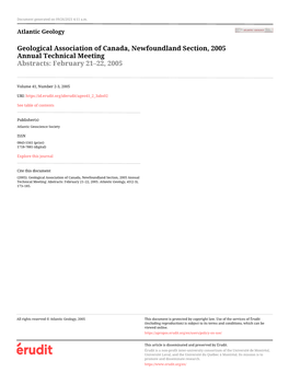 Geological Association of Canada, Newfoundland Section, 2005 Annual Technical Meeting Abstracts: February 21–22, 2005