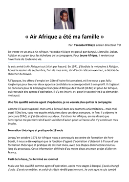 « Air Afrique a Été Ma Famille » Par Yacouba N'diaye Ancien Directeur Fret