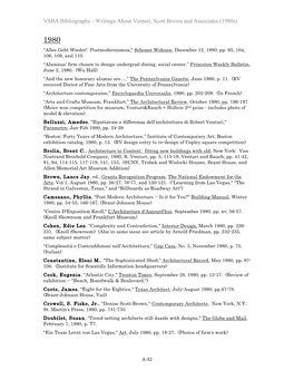 VSBA Bibliography - Writings About Venturi, Scott Brown and Associates (1980S)