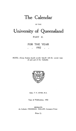 The Calendar University of Queensland