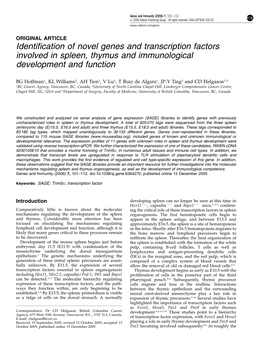 Identification of Novel Genes and Transcription Factors Involved in Spleen, Thymus and Immunological Development and Function