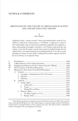 Originalist Sin: the Failure of Orginalism to Justify the Unitary