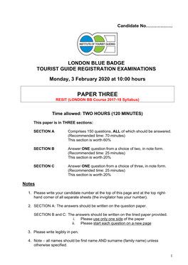 London P3 RESIT February 2020