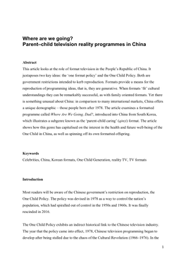 Parent–Child Television Reality Programmes in China