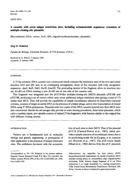 A Cassette with Seven Unique Restriction Sites, Including Octanucleotide Sequences: Extension of Multiple-Cloning-Site Plasmids