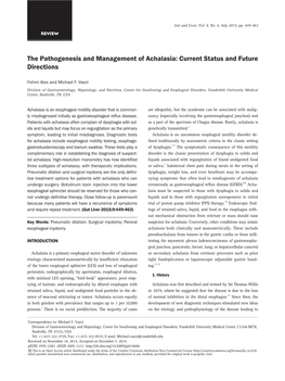 The Pathogenesis and Management of Achalasia: Current Status and Future Directions