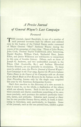 A Precise Journal of General Wayne^S Last Campaign