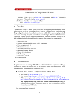 Introduction to Computational Statistics 1 Overview 2 Course Materials