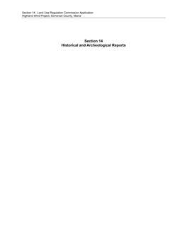 Section 14: Land Use Regulation Commission Application Highland Wind Project, Somerset County, Maine