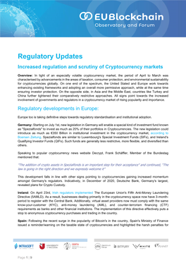 Regulatory Updates Increased Regulation and Scrutiny of Cryptocurrency Markets