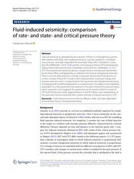 Fluid-Induced Seismicity: Comparison of Rate- and State- and Critical Pressure Theory