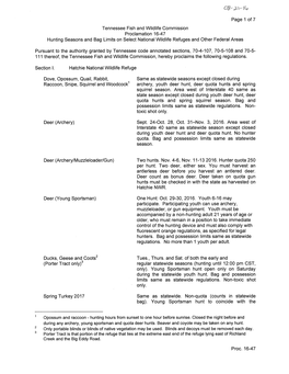 Page 1 of 7 Tennessee Fish and Wildlife Commission Proclamation 16-4 7 Hunting Seasons and Bag Limits on Select National Wildlife Refuges and Other Federal Areas