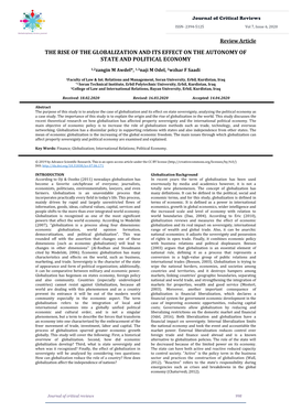 The Rise of the Globalization and Its Effect on the Autonomy of State and Political Economy