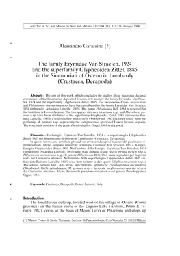 The Family Erymidae Van Straelen, 1924 and the Superfamily Glypheoidea Zittel, 1885 in the Sinemurian of Osteno in Lombardy (Crustacea, Decapoda)