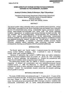 Some Aspects of Thyroid System Status in Persons Exposed to the Chernobyl Accident