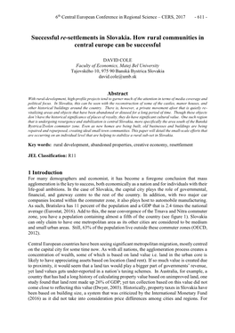 Successful Re-Settlements in Slovakia. How Rural Communities in Central Europe Can Be Successful