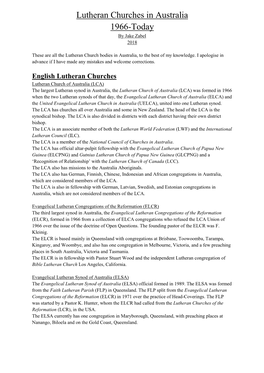 Lutheran Churches in Australia 1966-Today by Jake Zabel 2018