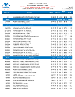 Attractions & Amusement Park Ticket List