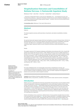 Hospitalization Outcomes and Comorbidities of Bulimia Nervosa: a Nationwide Inpatient Study