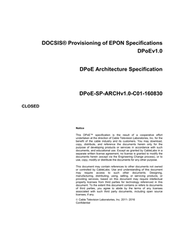 DOCSIS® Provisioning of EPON Specifications Dpoev1.0 Dpoe