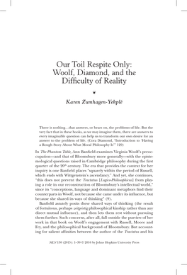 Our Toil Respite Only: Woolf, Diamond, and the Difficulty of Reality