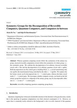 Symmetry Groups for the Decomposition of Reversible Computers, Quantum Computers, and Computers in Between