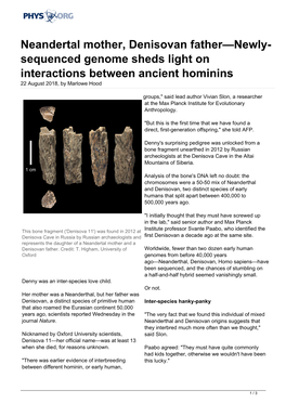 Neandertal Mother, Denisovan Father—Newly-Sequenced Genome Sheds