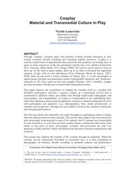 Cosplay Material and Transmedial Culture in Play