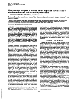 Human C-Mnc One Gene Is Located on the Region of Chromosome 8