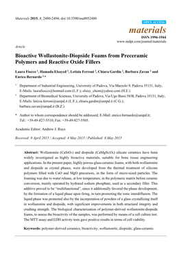 Bioactive Wollastonite-Diopside Foams from Preceramic Polymers and Reactive Oxide Fillers